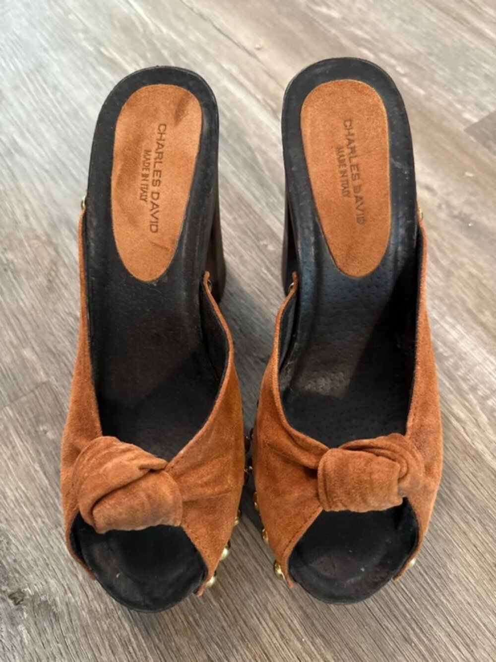 Charles David Wood & Suede Platforms Size 8